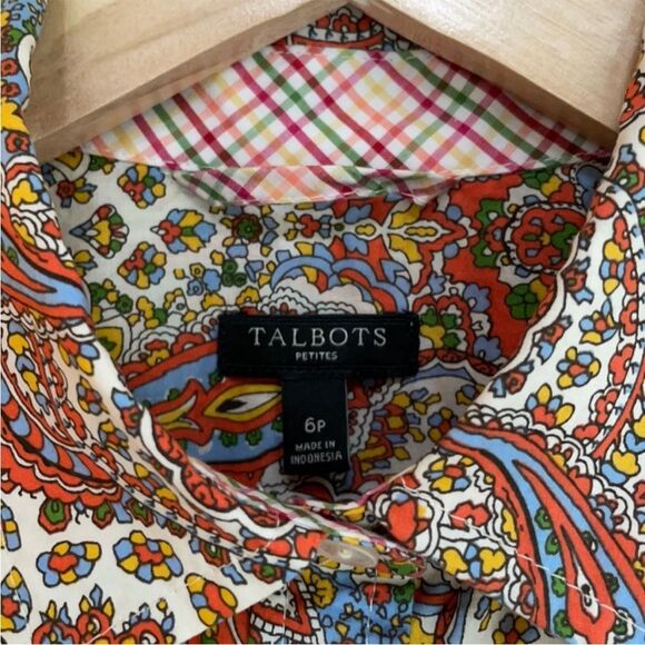 Talbots Multicolor Paisley Cotton Button Down Shirt with Tab Sleeves - Picture 2 of 9